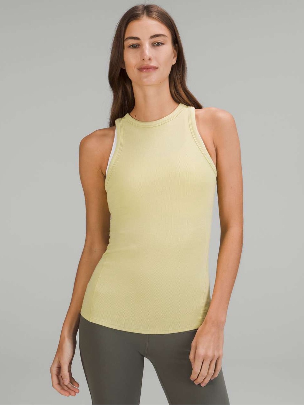 NWT Lululemon Hold Tight Tank Top Finch Yellow Size 2 Ribbed Crew High Neck